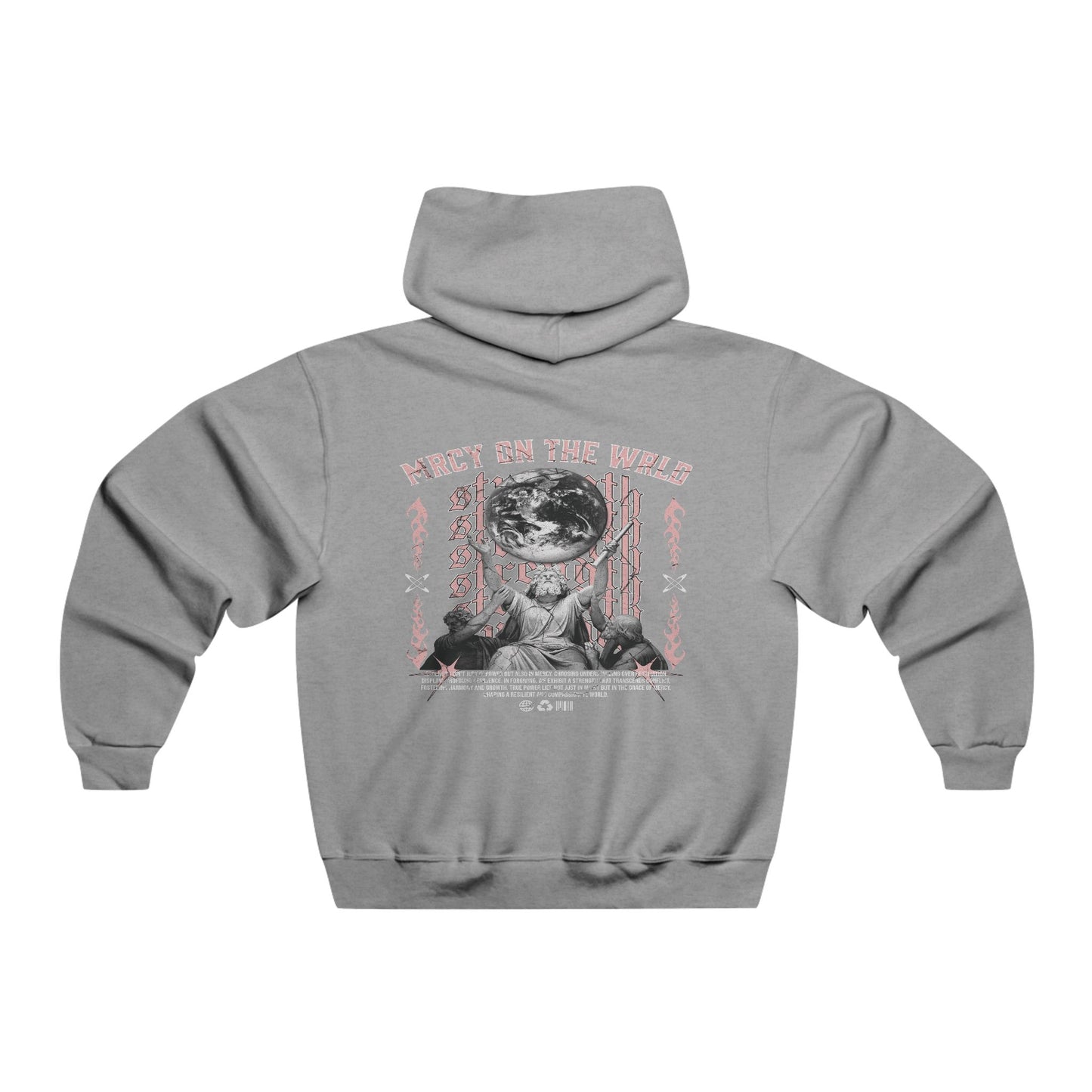 RELAXED FIT "MRCYFUL WRLD" HOODIE- GREY