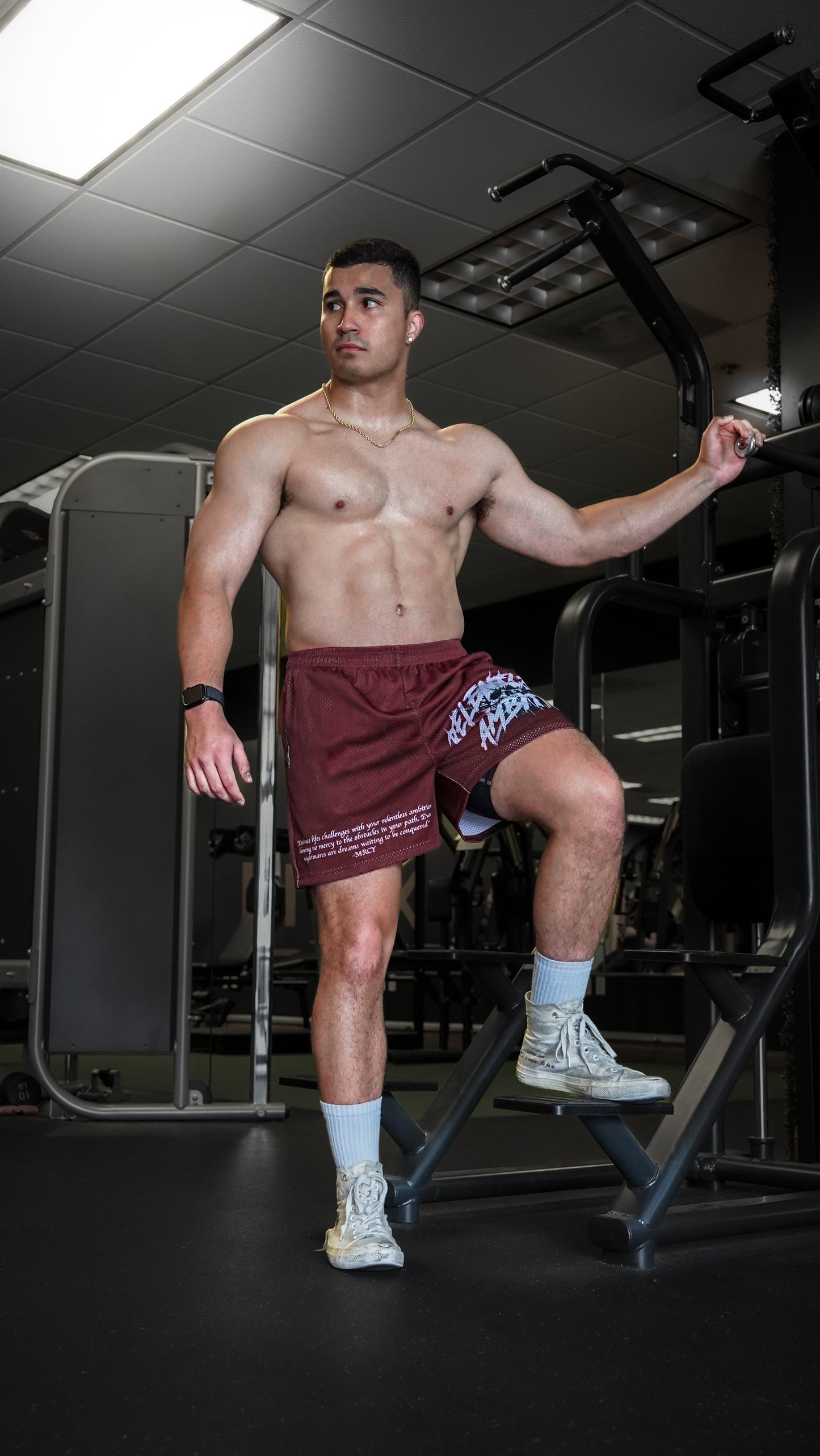 VENTED "RA1" MID-THIGH CUT SHORTS- MAROON