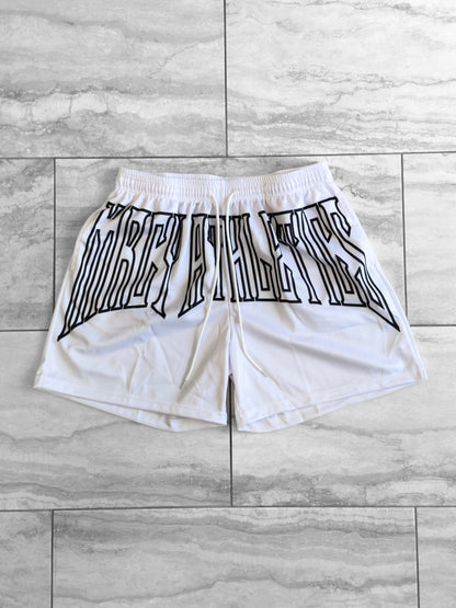 MESH FERAL "METALWING" MID-THIGH CUT SHORTS- WHITE