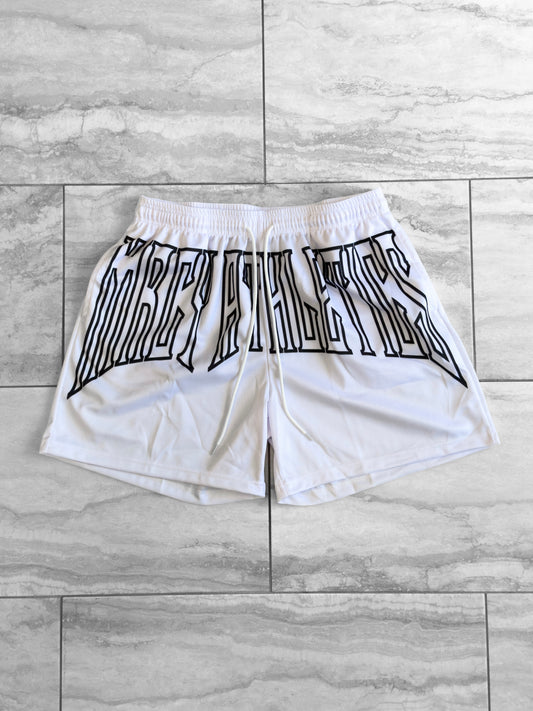 MESH FERAL "METALWING" MID-THIGH CUT SHORTS- WHITE