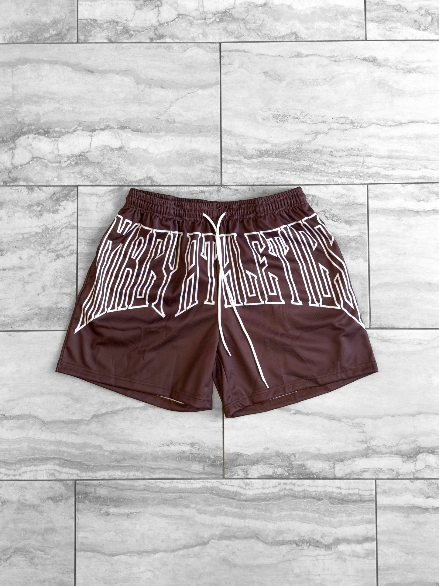 MESH FERAL "METALWING" MID-THIGH CUT SHORTS- BROWN